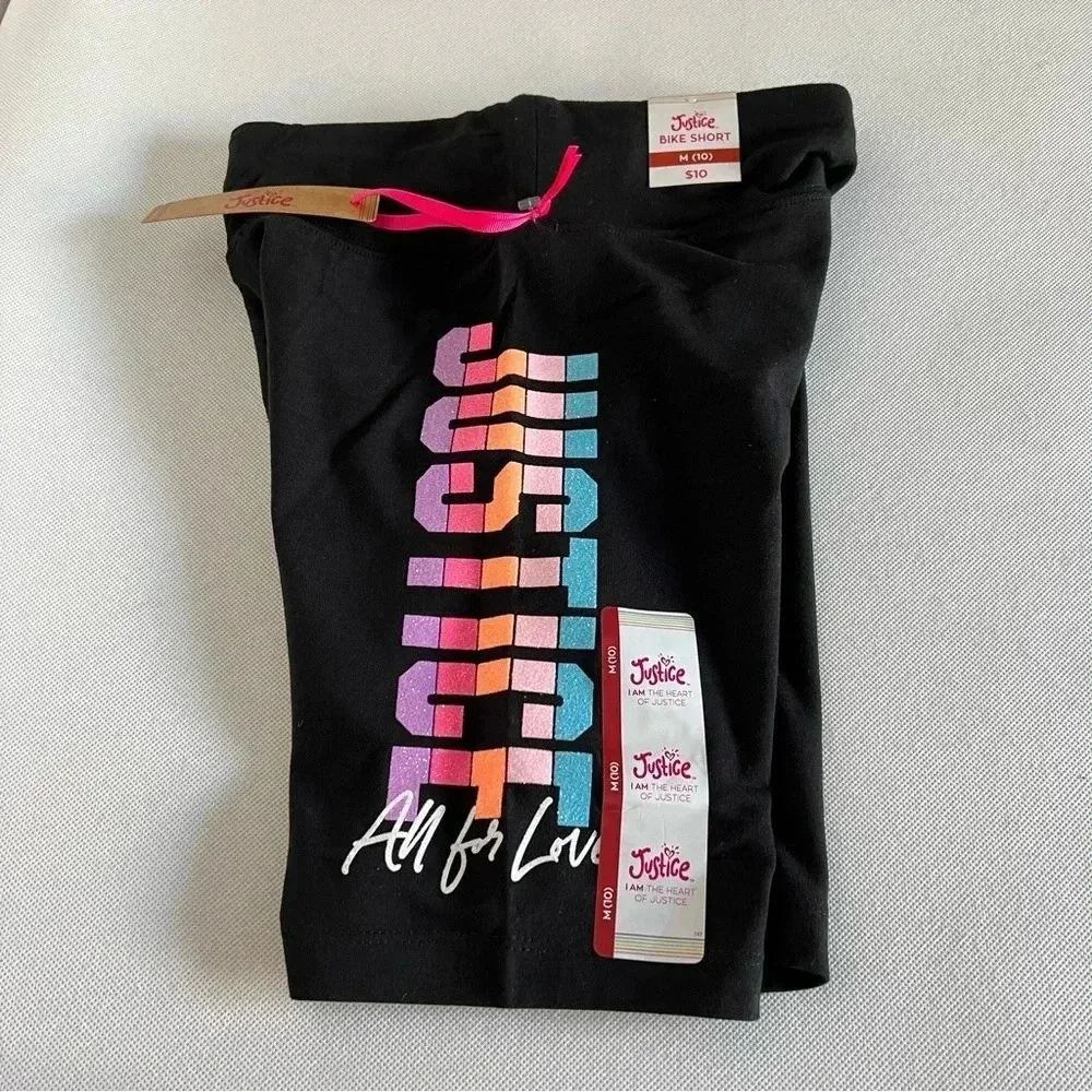 Justice Girls Graphic Bike Shorts Size Medium (10) Color Black Glitter Graphic